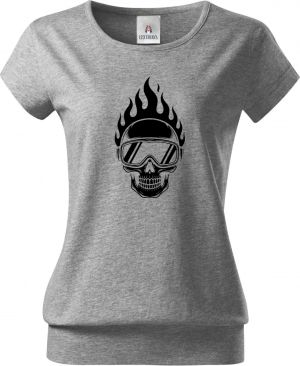 Hořící lebka lyžaře,černý potisk