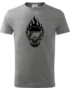 Hořící lebka lyžaře,černý potisk