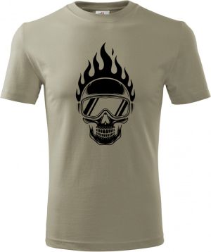 Hořící lebka lyžaře,černý potisk