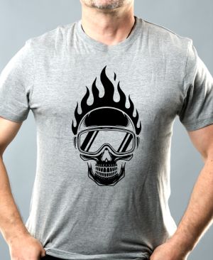 Hořící lebka lyžaře,černý potisk