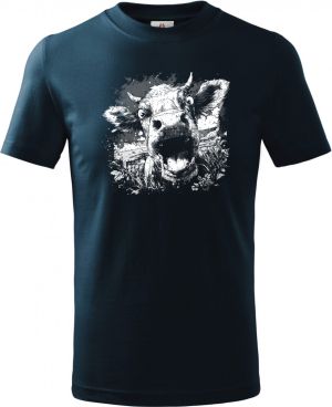 Kráva z pole, bílý potisk