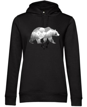 Medvěd s horskou krajinou, bílý potisk