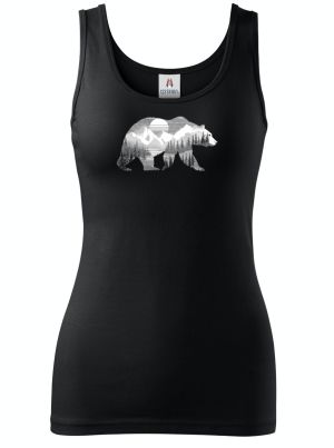 Medvěd s horskou krajinou, bílý potisk