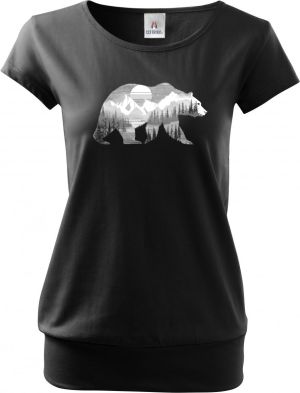 Medvěd s horskou krajinou, bílý potisk