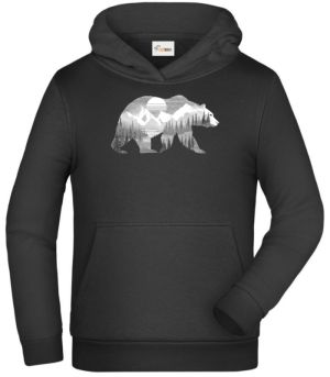 Medvěd s horskou krajinou, bílý potisk