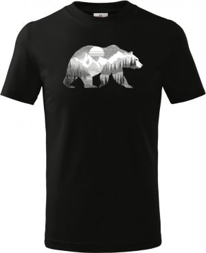 Medvěd s horskou krajinou, bílý potisk