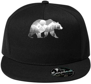 Medvěd s horskou krajinou, bílý potisk