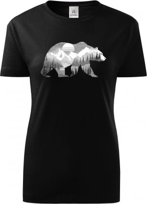 Medvěd s horskou krajinou, bílý potisk