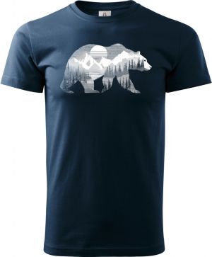 Medvěd s horskou krajinou, bílý potisk