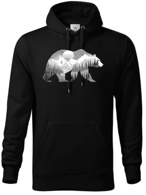 Medvěd s horskou krajinou, bílý potisk