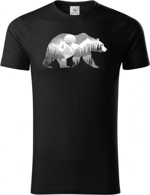 Medvěd s horskou krajinou, bílý potisk