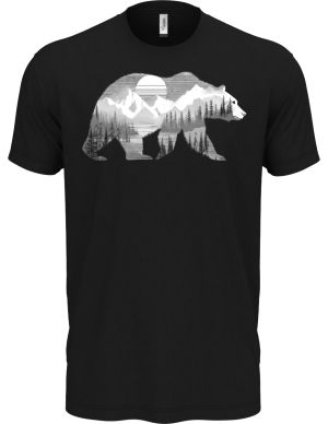 Medvěd s horskou krajinou, bílý potisk