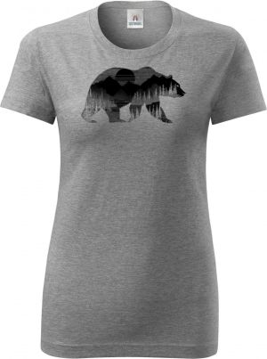 Medvěd s horskou krajinou, černý tisk