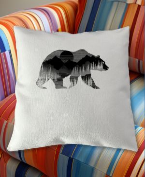 Medvěd s horskou krajinou, černý tisk