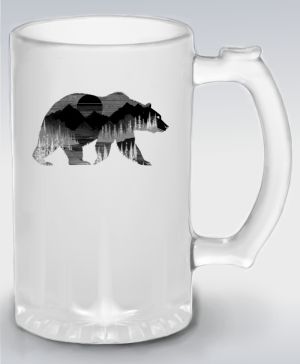 Medvěd s horskou krajinou, černý tisk