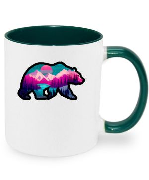 Medvěd s horskou krajinou