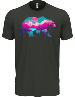 Medvěd s horskou krajinou