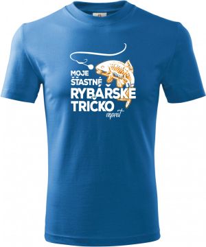 Moje šťastné rybářské tričko. Neprat. Bílá a oranžová.