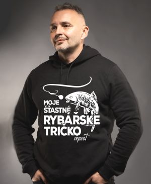 Moje šťastné rybářské tričko. Neprat. Bílý tisk