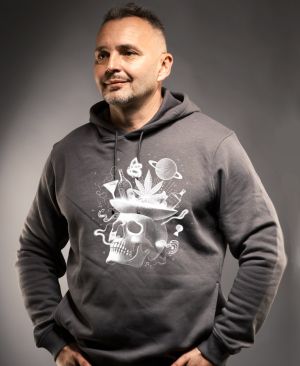 Párty v hlavě, lebka, bílý potisk