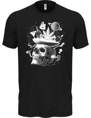 Párty v hlavě, lebka, bílý potisk