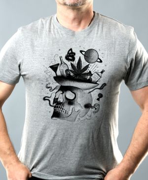 Párty v hlavě, lebka, černý tisk