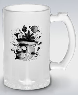 Párty v hlavě, lebka, černý tisk