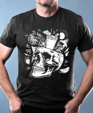 Párty v hlavě, lebka, V2, bílý potisk