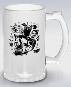 Párty v hlavě, lebka, V2, černý tisk