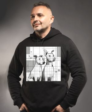 Psi v kubistickém stylu, V2, bílý potisk