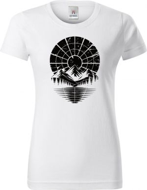 Retro výhled na hory, černý potisk