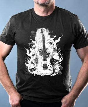Rocková kytara pekla, bílý potisk