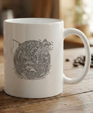 Rybářská mandala, černý potisk