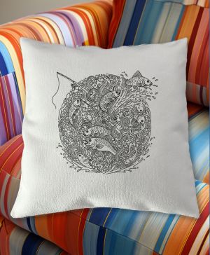 Rybářská mandala, černý potisk