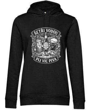 Šetři vodou, pij víc piva, bílý potisk