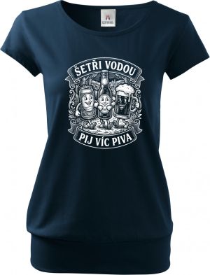 Šetři vodou, pij víc piva, bílý potisk