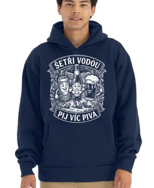 Šetři vodou, pij víc piva, bílý potisk