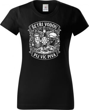 Šetři vodou, pij víc piva, bílý potisk