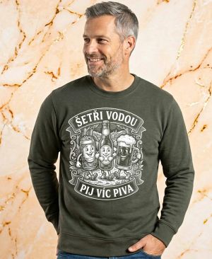 Šetři vodou, pij víc piva, bílý potisk