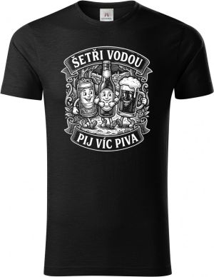 Šetři vodou, pij víc piva, bílý potisk