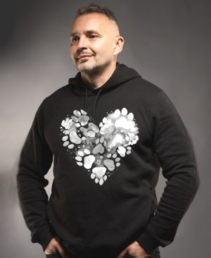 Srdce z tlapek, bílý potisk