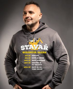 Stavař, hodinová sazba. Tričko, mikina, zástěra
