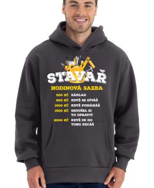 Stavař, hodinová sazba. Tričko, mikina, zástěra