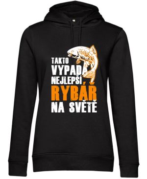 Tak vypadá nejlepší rybář na světě. Bílý a oranžový tisk.