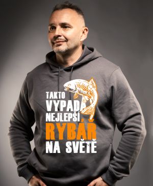 Tak vypadá nejlepší rybář na světě. Bílý a oranžový tisk.