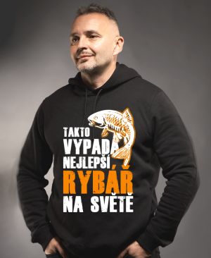 Tak vypadá nejlepší rybář na světě. Bílý a oranžový tisk.