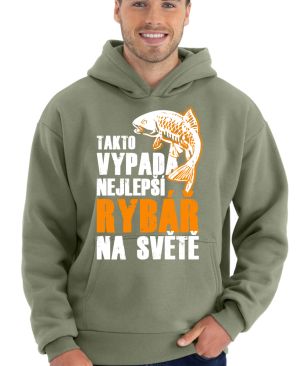 Tak vypadá nejlepší rybář na světě. Bílý a oranžový tisk.