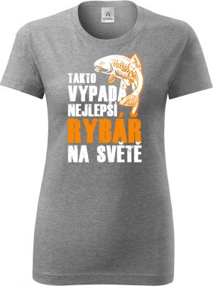 Tak vypadá nejlepší rybář na světě. Bílý a oranžový tisk.