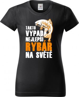 Tak vypadá nejlepší rybář na světě. Bílý a oranžový tisk.