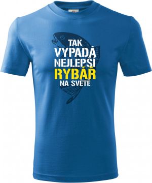 Tak vypadá nejlepší rybář na světě. Bílý a žlutý tisk.